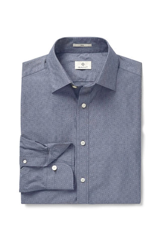 GANT Poseidon Blue American Cotton Dobby Spread Collar Shirt 3001176 Size M NWT