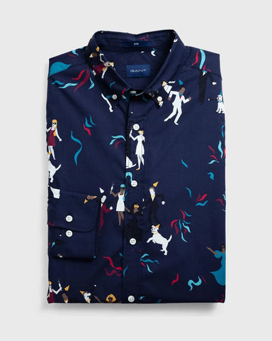 GANT Marine Confetti Print Hero Slim Button Down Shirt 3005462 Size M NWT