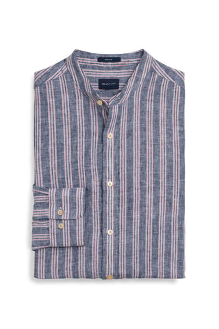 GANT Men's Persian Blue Linen Stripe Grandad Shirt 3014234 Size Medium