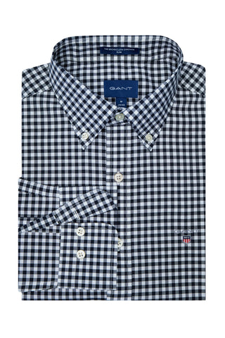 GANT Marine Blue Broadcloth Gingham Slim Button Down Shirt 3046702 Size M