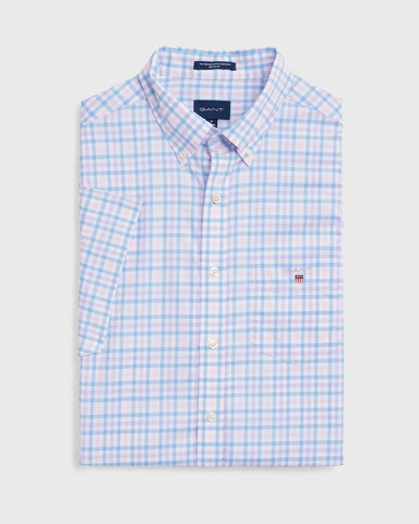 GANT Men's Capri Blue Short Sleeve Broadcloth Gingham Shirt 3046851 Size M NWT