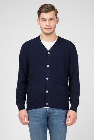 GANT Men's Marine Cotton Silk Blend Inslay Stitch  Cardigan 8050000 Size Medium