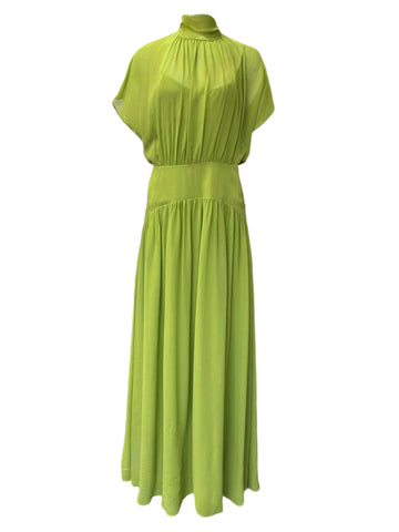 Max Mara Women's Green Gessati Silk Maxi Dress NWT