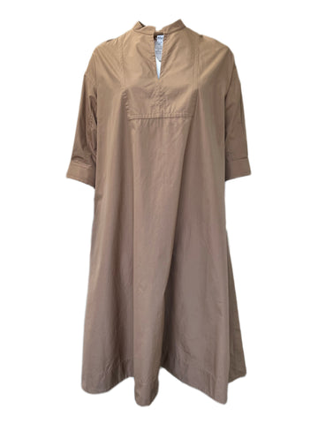 Max Mara Women's Brown Giano Short Sleeve Cotton Maxi Dress Size 14 NWT