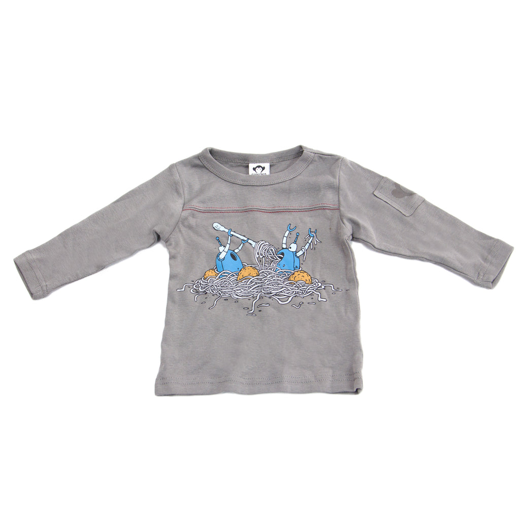 APPAMAN Baby Boys' Grey Long Sleeve Robot Dinner Tee $34 NWT