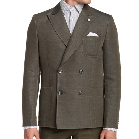 J. LINDEBERG Men's Military Green Hopper Two Tone Herring Blazer Sz 48L $695 NWT