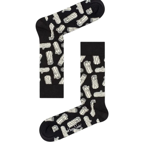 HAPPY SOCKS Men's Black Log Cotton Crew B&W Socks Size 8-12 NWT