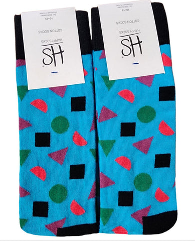 HAPPY SOCKS Men's Blue Geometrical Cotton Socks 3 Pairs Set Size 8-12 NWT