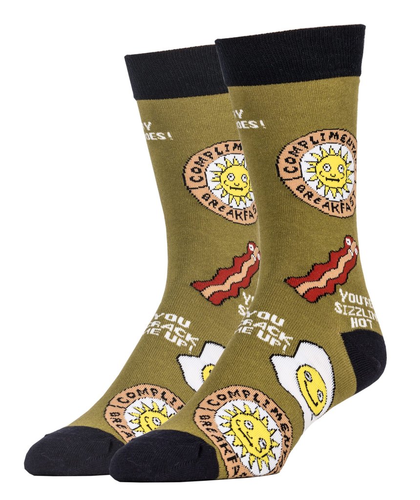 OOOH YEAH! Men's Novelty Crew Socks, MD6506C - Complimentary Breakfast