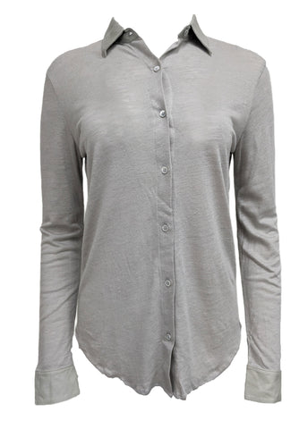 MAJESTIC FILATURES Light Grey Pleather Collar Linen Blend Shirt Size XS