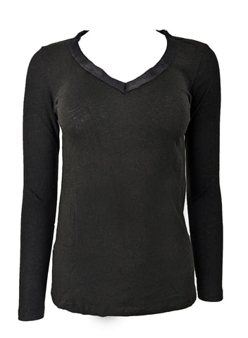 Majestic Filatures Women's Black Fur V-Neck Long Sleeve Tee Size XS NWT