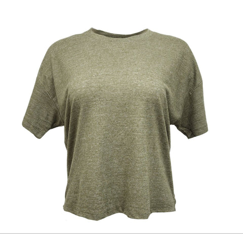 HoodLamb Women's Olive Open Back Wrap Short Sleeve Hemp Top 420 NWT