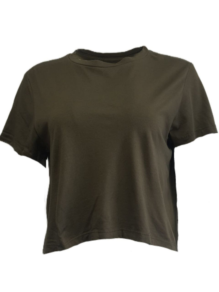 GOODLIFE Women's Green Olive Night Round Neck Cropped T-Shirt #CCC Large NWT