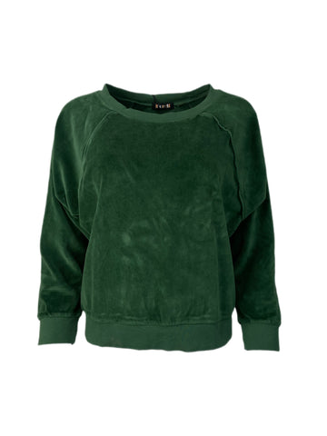 SUZIE KONDI Women's Bottle Green Velour Raglan Top #1021 M NWT