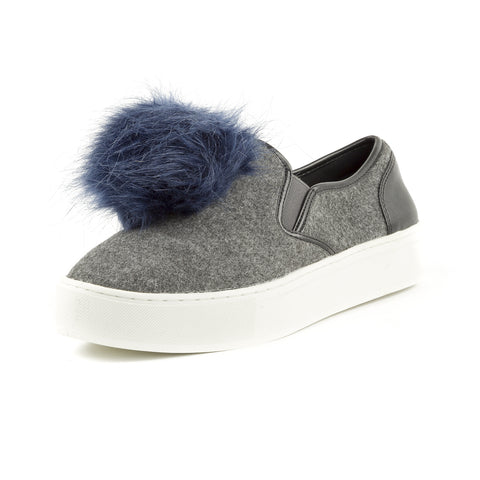 REBECCA MINKOFF Women's Sloane Pom Pom Charcoal Slip-On Sneakers $175 NIB