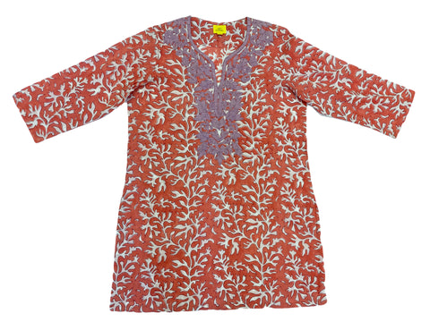 ROBERTA ROLLER RABBIT Women's Orange Reef Inez Kurta Sz S $135 NEW