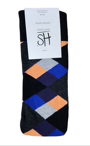 HAPPY SOCKS Men's Purple Rhombus cotton Colorblock Crew Socks Size 8-12 NWT