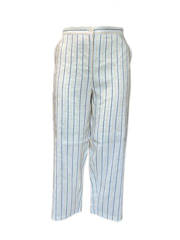 Marina Rinaldi Women's White Riva Striped Mid Rise Straight Pants NWT