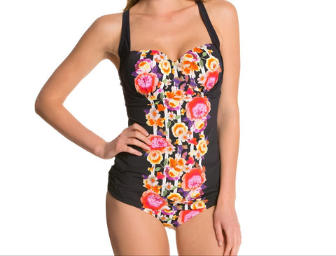 SEAFOLLY Women's Black Romeo Rose DD Balconette Swim Tankini Top #30483 14 NWT