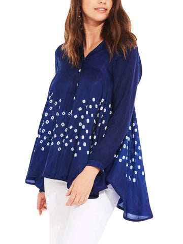 ROBERTA ROLLER RABBIT Women's Navy Sol Top Zig Zag Shibori Dots Sz XS $275 NEW