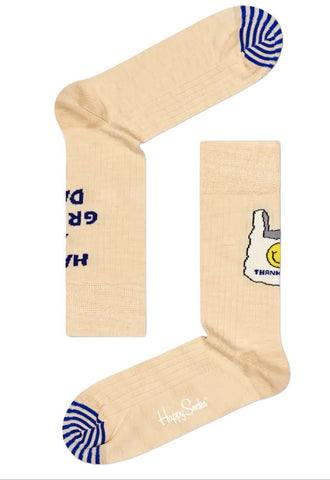 HAPPY SOCKS Men's Beige Souvenir Crew Cotton Socks Size 8-12 NWT