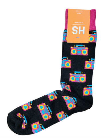 HAPPY SOCKS Men's Black Soft Cotton Stereo Crew Socks Size 8-12 NWT