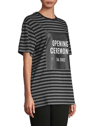 OPENING CEREMONY Womens Black/Grey Striped Logo Short Sleeve Tee X-Small $75 NWT