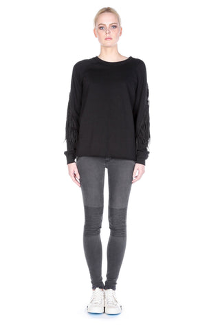 BLK DNM Women's Black Fringe Detail Sweatshirt $359 NWOT