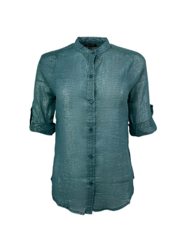 SUZIE KONDI Women's Teal Koubi Metalic Button Blouse#1004 NWT