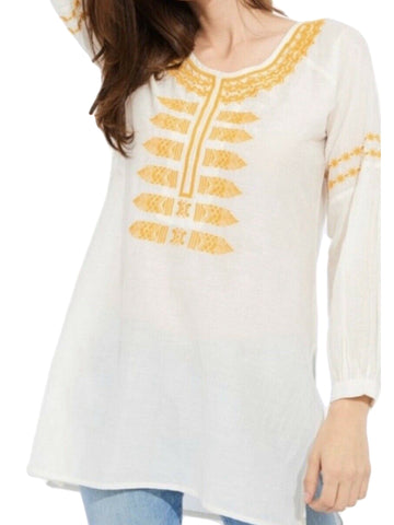 ROBERTA ROLLER RABBIT Women's Ivory/Gold Tati Embroidered Tunic $155 NEW