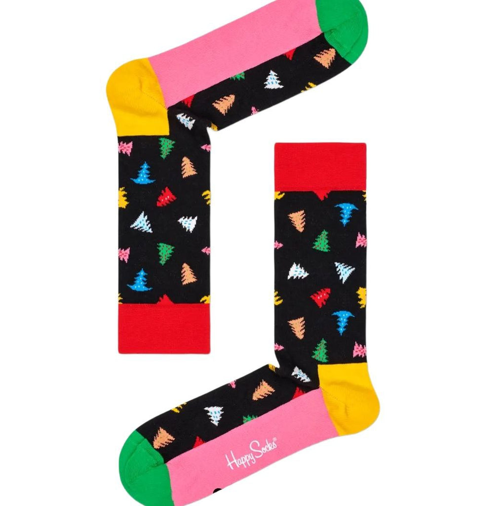 HAPPY SOCKS Men's Black Christmas Trees And Trees Combed Cotton Crew Socks 8-12