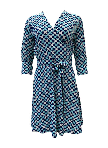 Leota Women's Blue Trellis Dot A-Line Stretchy Mini Dress #2003 NWT