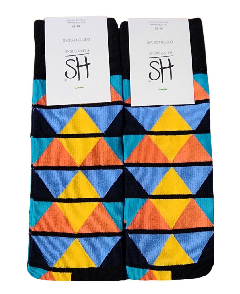 HAPPY SOCKS Men's Black Cotton Triangles Crew Sock Size 8-12 NWT