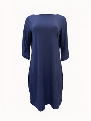 Leota Women's Blue Tulip Sleeve Streight Stretchy Midi Dress #2891 NWT