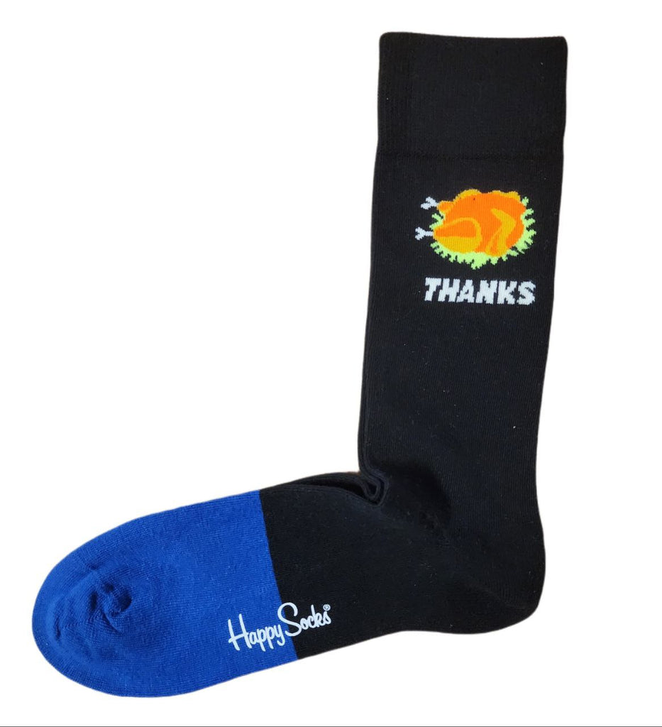 HAPPY SOCKS Men's Black Thanks Turkey Organic Cotton Crew Socks Size 8-12 NWT