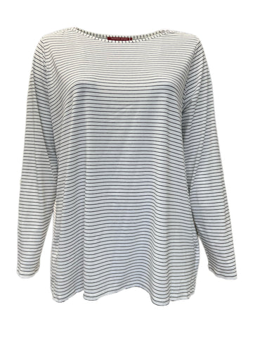 Marina Rinaldi Women's White Valente Striped Long Sleeve T Shirt NWT