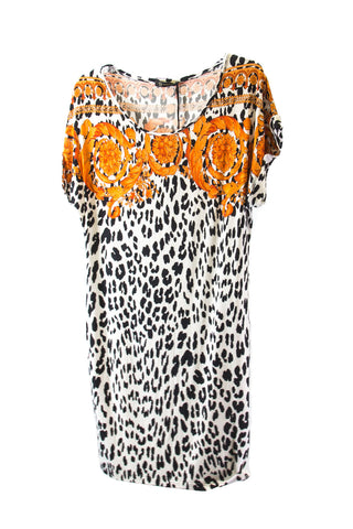 Versace Beachwear Women's Barocco Animalier Cut-out Top IT 40 Orange