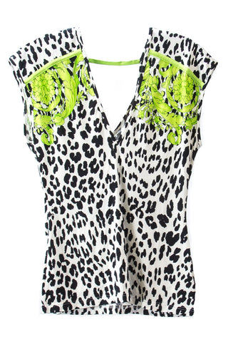 Versace Beachwear Women's Barocco Animalier Cut-out Top IT 42 Lime