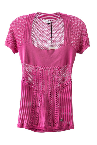 Versace Collection Women's Silk Blend Crochet Top IT 42 Rose Pink