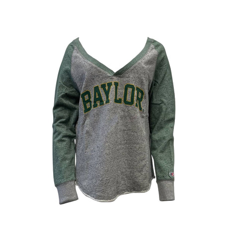 AMERICAN COLLEGIATE Women's Green Baylor V-Neck Sweatshirt #W8009 NWT