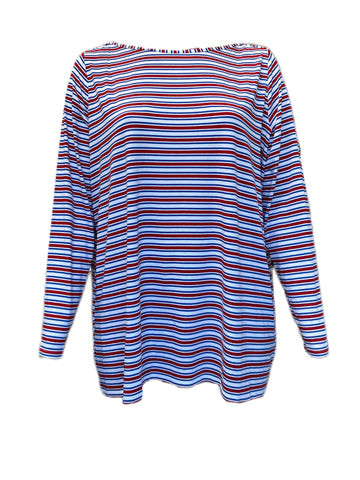 Marina Rinaldi Women's Red Vairone Striped Long Sleeve T Shirt Size XXL