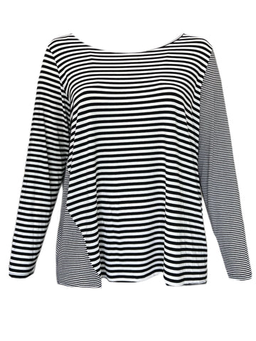 Marina Rinaldi Women's Black Valanga Striped Long Sleeve T Shirt Size XL NWT