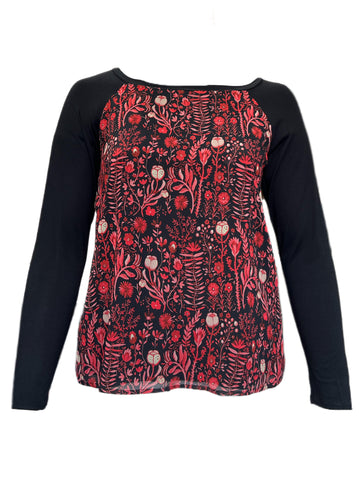 Marina Rinaldi Women's Nero Valgo Printed 3/4 Sleeve Top Size M NWT