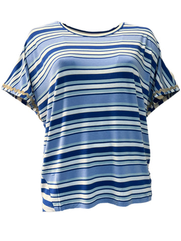 Marina Rinaldi Women's Blue Valletto Striped Jersey T Shirt NWT