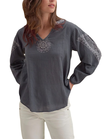 ROBERTA ROLLER RABBIT Women's Charcoal/Natural Vanou Top Sz M $135 NEW