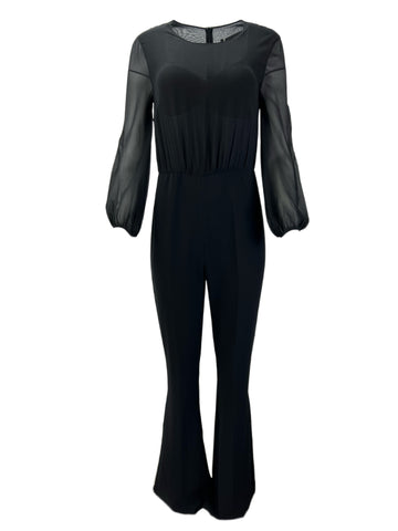 Max Mara Women's Black Vega Long Sleeve Wide Leg Sheer Top Jumpsuit Size 8 NWT