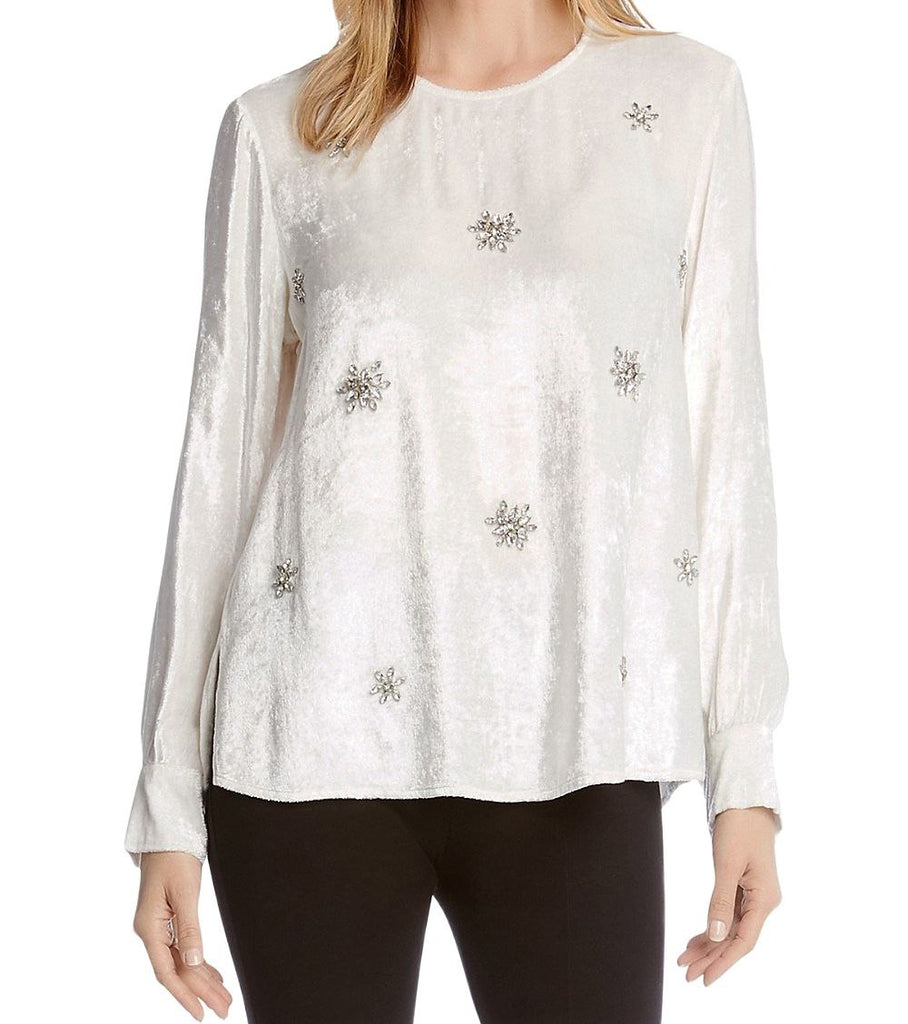 KAREN KANE Women's White Starlight Embellish Velvet Top #67134 NWT