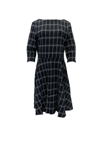 Leota Women's Black Windowpane Jacquard F17 A-Line Midi Dress #3742 NWT