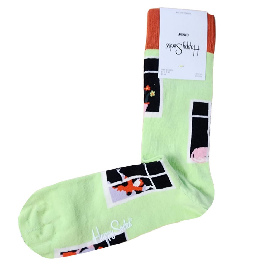 HAPPY SOCKS Men's Green Windows Cotton Crew Socks Size 8-12 NWT