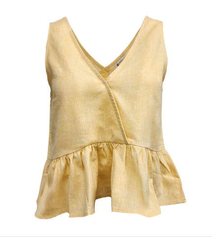 HoodLamb Women's Yellow August V-Neck Sleeveless Hemp Top 420 NWT